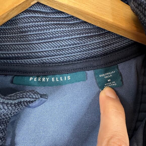 Perry Ellis Blue Textured Long Sleeve Quarter Zip - Picture 3 of 7
